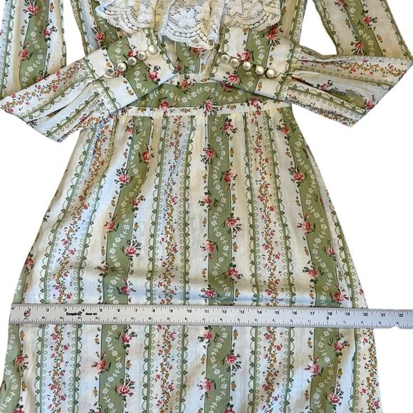 Vintage 1970s Vicki Vaughn Promenade XS Green Floral Prairie Ruffle Maxi Dress - Picture 16 of 16